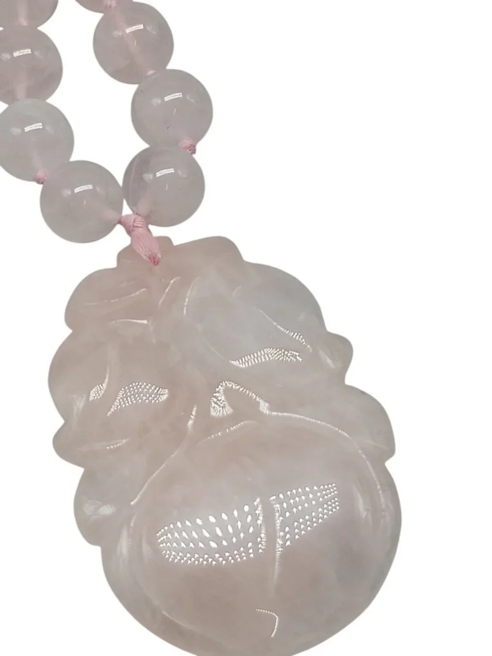 Chinese Rose Quartz Hand Knotted Mala Lotus Design Necklace 28